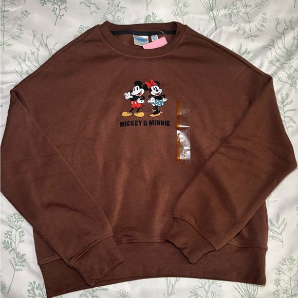 Disney Sweaters - Disney Brown Crewneck Sweater with Mickey & Minnie